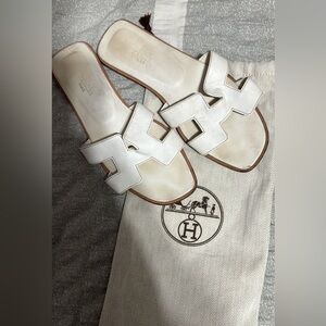 White Hermes sandals